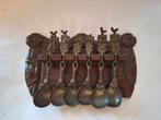 Antiek houten lepelrek met 6 tinnen lepels in perfecte staat, Antiek en Kunst, Antiek | Tin, Ophalen of Verzenden