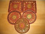 Retro 5x Rieten Pan Tafel Onderzetters Mix Gekleurd Vintage, Verzamelen, Ophalen of Verzenden, Huis en Inrichting