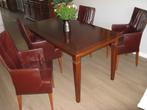Zeer mooie eettafel (kersen) met 4 echt lederen stoelen., Ophalen of Verzenden, Zo goed als nieuw