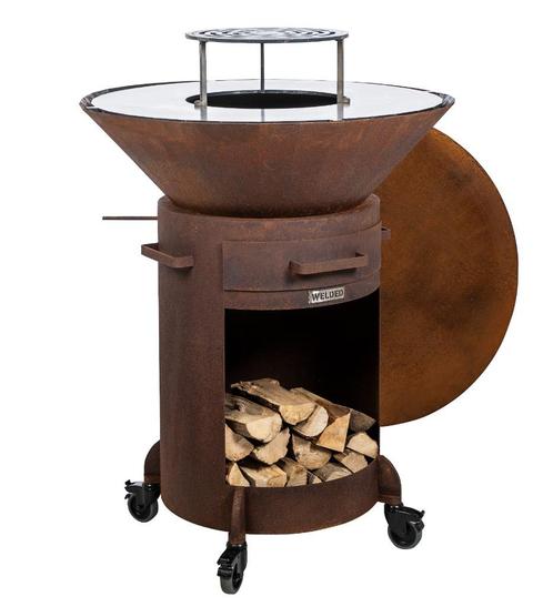 Welded Cortenstaal BBQ plancha met regelbare luchttoevoer, Tuin en Terras, Houtskoolbarbecues, Nieuw, Met accessoires, Ophalen of Verzenden