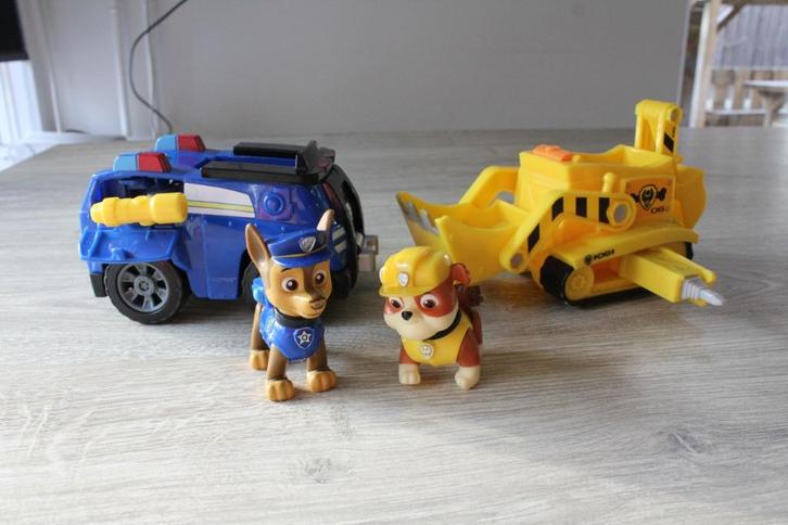 Paw Patrol auto’s Rubble met Bulldozer en Chase Politieauto, Kinderen en Baby's, Speelgoed | Actiefiguren, Zo goed als nieuw, Ophalen