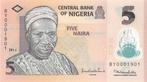 Nigeria banbiljet 5 Naira 2011 Polymeer, Pick 38c UNC, Ophalen of Verzenden, Nigeria, Los biljet