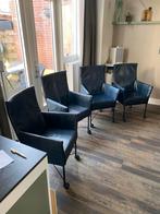 Monti's Charly stoelen, 4 stuks, zwart met wielen, Huis en Inrichting, Stoelen, Gebruikt, Zwart, Leer, Ophalen of Verzenden