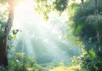 Jungle fotobehang Zonnestralen, Jungle behang, sfeerbehang, Verzenden, Minder dan 10 m², Jungle behang, oerwoud, op maat, botanisch