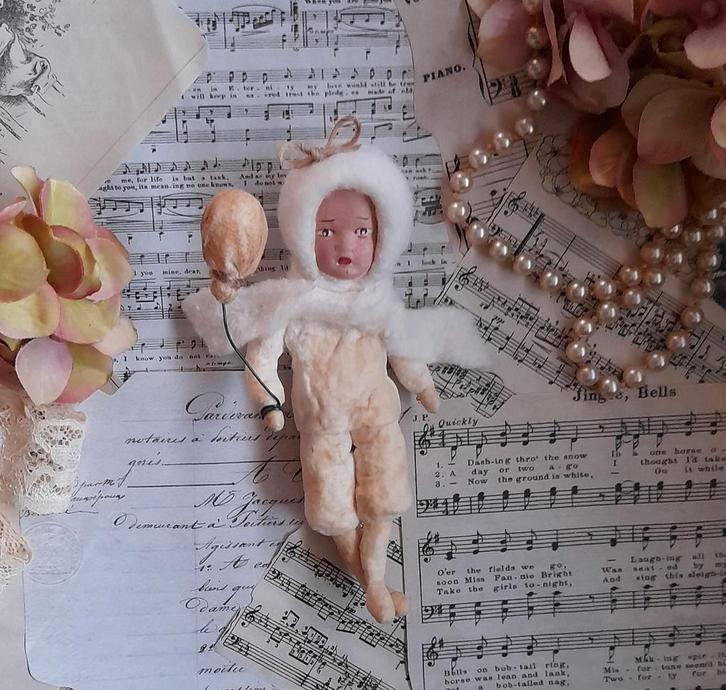 Geweldig brocante wattenpopje met ballonnetje Feathertree, Antiek en Kunst, Curiosa en Brocante, Ophalen of Verzenden