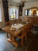 Massief eiken kasteeltafel met 6 stoelen, Huis en Inrichting, Ophalen, Gebruikt, 100 tot 150 cm, Eikenhout