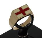 Gouden heren zegel ring Engelse vlag klassiek retro emaille, Sieraden, Tassen en Uiterlijk, Ringen, Goud, Goud, 20 of groter, Met edelsteen