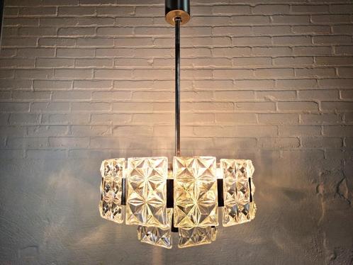 Vintage Hillebrand Kroonluchter Kristal, 1960s, Huis en Inrichting, Lampen | Hanglampen, Gebruikt, 75 cm of meer, Glas, Metaal