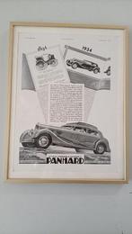 ingelijste art deco auto-advertentie Panhard vintage 1934, Verzamelen, Met lijst, Ophalen of Verzenden, A1 t/m A3, Reclame
