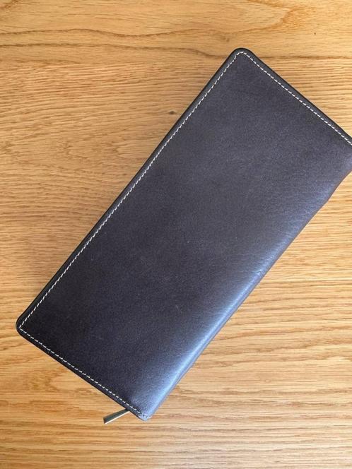 Leren Lange Portemonnee - Donkergrijs/Zwart met Wit Stiksel, Sieraden, Tassen en Uiterlijk, Portemonnees, Zo goed als nieuw, Overige merken