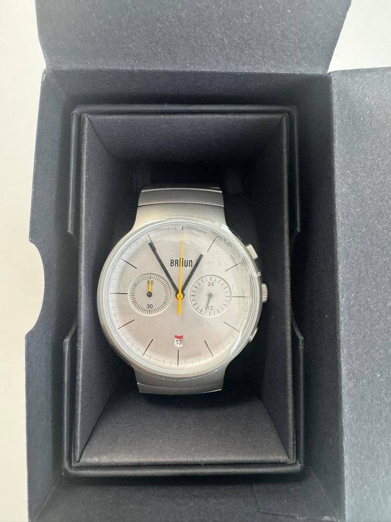 Braun chronograaf, bijna nieuw in doos met garantie, Ophalen of Verzenden, Zo goed als nieuw, Staal, Overige merken