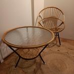 Mooi vintage, rotan setje; tafel + stoeltjes i.z.g.s., Huis en Inrichting, Tafels | Salontafels, Gebruikt, 50 tot 100 cm, Minder dan 50 cm