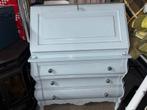 Antiek lichtblauw secretaire bureau met lades, Ophalen, Gebruikt, Antiek