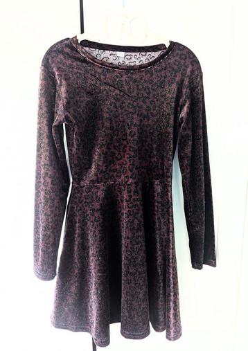 Warme glitter jurk velours panterprint aubergine 98-104 beschikbaar voor biedingen
