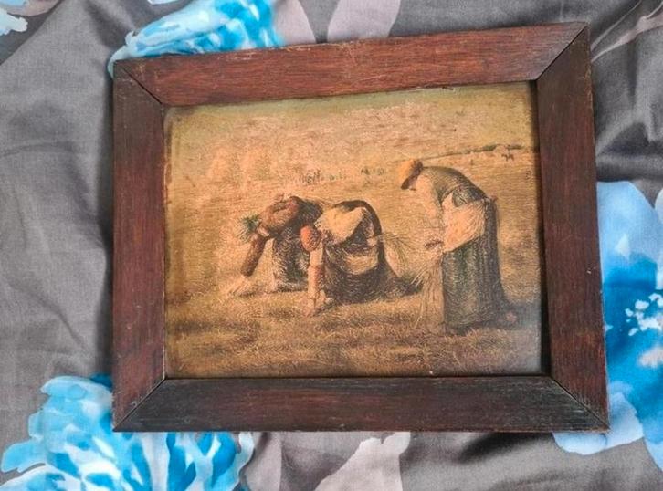Oude ingelijste prent van werkende boeren, Antiek en Kunst, Kunst | Schilderijen | Klassiek, Ophalen
