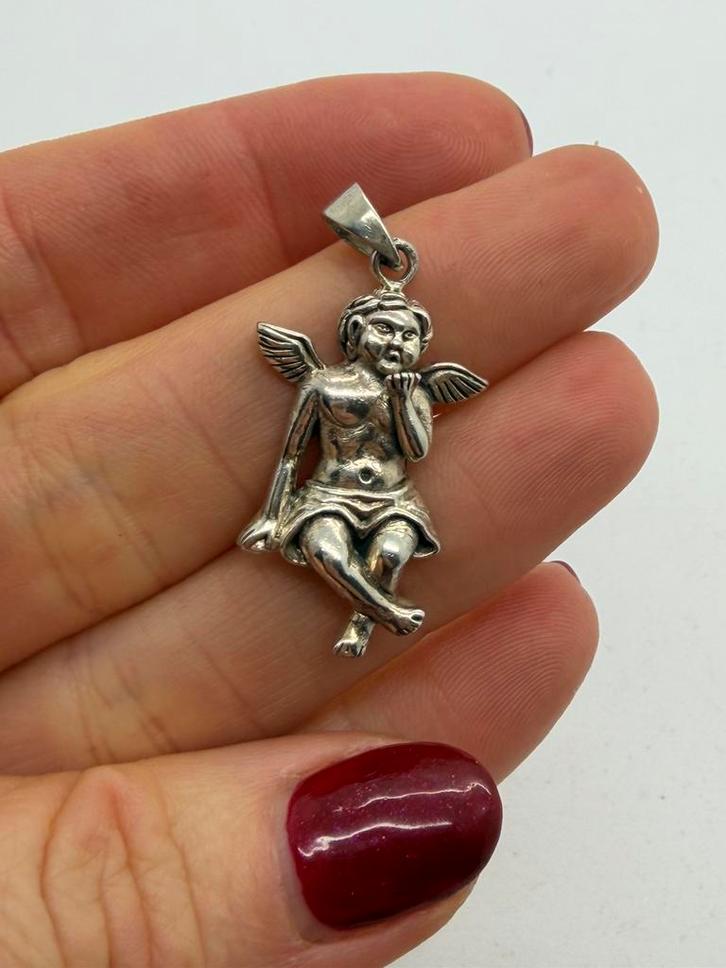 A718 Prachtige zilveren hanger cherubijn, Sieraden, Tassen en Uiterlijk, Kettinghangers, Zilver, Ophalen of Verzenden