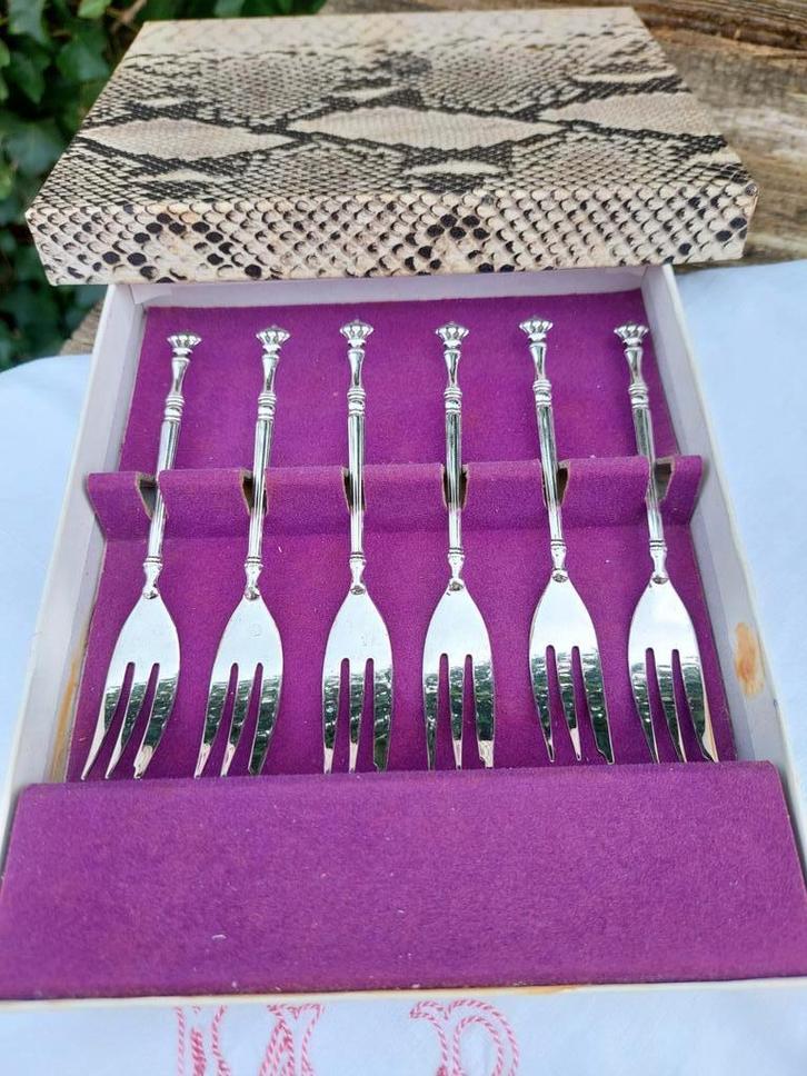 Vintage zilveren gebaksvorkjes - set van 6, Huis en Inrichting, Keuken | Bestek, Zo goed als nieuw, Bestekset, Zilver, Ophalen of Verzenden