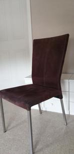 Bruine lederen stoel met metalen poten, Huis en Inrichting, Stoelen, Ophalen, Gebruikt, Bruin, Metaal