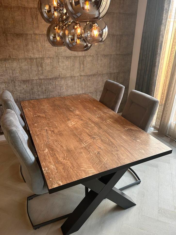 Moderne Eettafel 164x100 - Zwart X-Onderstel, Huis en Inrichting, Tafels | Eettafels, Nieuw, 50 tot 100 cm, 150 tot 200 cm, Vier personen