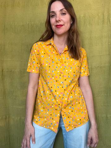 Vintage blouse - bloemenprint - geel/okergeel- 36/S/small beschikbaar voor biedingen