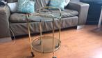 Vintage koffietafel trolley rookglas rond wieltjes, Huis en Inrichting, Tafels | Bijzettafels, Ophalen, Minder dan 55 cm, Rond