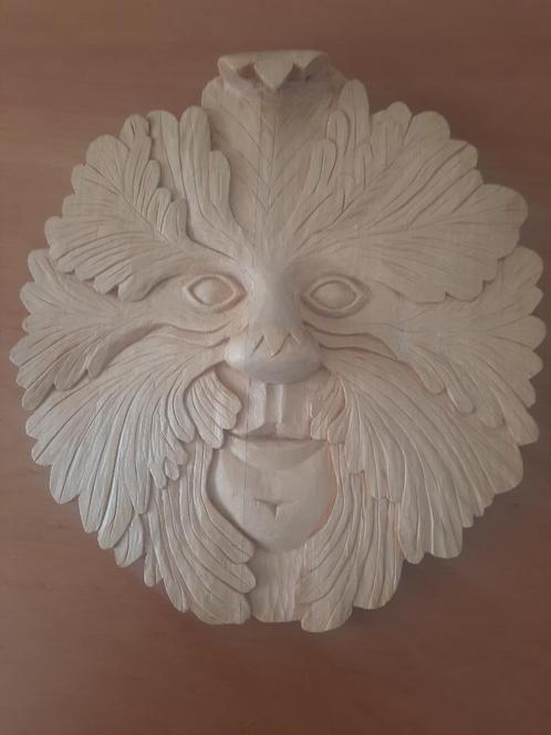houtsnijwerk masker van de groene man, Antiek en Kunst, Kunst | Beelden en Houtsnijwerken, Ophalen of Verzenden