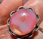 Zilveren ring  met roze half edelsteen mt 17, Gebruikt, Ophalen of Verzenden, 17 tot 18, Roze
