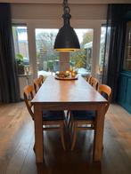 Teakhouten eettafel + 6 stoelen, Huis en Inrichting, Complete eetkamers, Ophalen, Gebruikt, 4 tot 6 stoelen