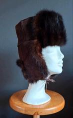 Vintage Russische bruine nerts bontmuts, 54 cm, Russisch, 55 cm (S, 6⅞ inch) of minder, Hoed, Ophalen of Verzenden
