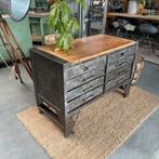 Militaire werkbank, oude ladekast, dressoir, stalen kast, Ophalen