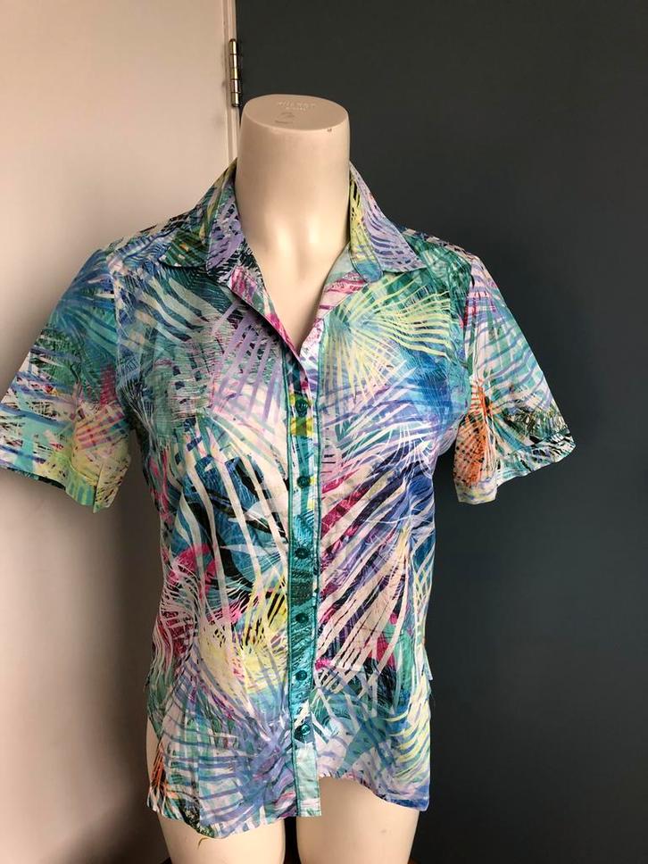 Frank walder kleurrijke zomerse blouse blauw turquoise 38, Kleding | Dames, Blouses en Tunieken, Zo goed als nieuw, Maat 38/40 (M)