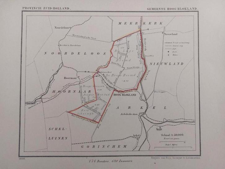 74 / Litho uit 1868 door J. Kuyper van Hoog Blokland ZH, Antiek en Kunst, Kunst | Litho's en Zeefdrukken, Ophalen of Verzenden