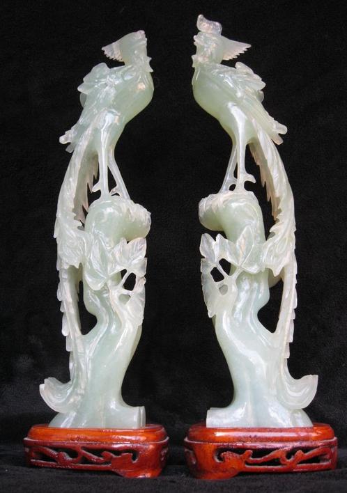 Prachtige paradijsvogels in heldere groene jade., Antiek en Kunst, Kunst | Niet-Westerse kunst, Ophalen