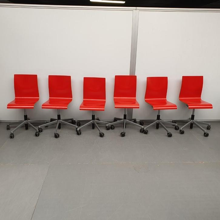 6x Ahrend 350 bureaustoel werkstoel - rood mulitplex zitting, Huis en Inrichting, Bureaustoelen, Gebruikt, Zwart, Ophalen of Verzenden