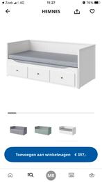 Hemnes bedbank 140cm + 2 matrassen, Gebruikt, Wit, Twijfelaar, 200 cm