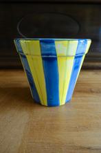 grote geel met blauw gestreepte bloempot, Rond, Binnen, Ophalen of Verzenden, Aardewerk