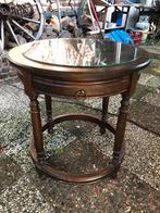 Houten bijzettafel met glazen blad, Minder dan 55 cm, Gebruikt, Rond, Hout