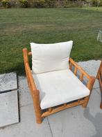 4 keer Bamboe Tuinstoel met Witte Kussens, Ophalen, Hout, Gebruikt, Bruin