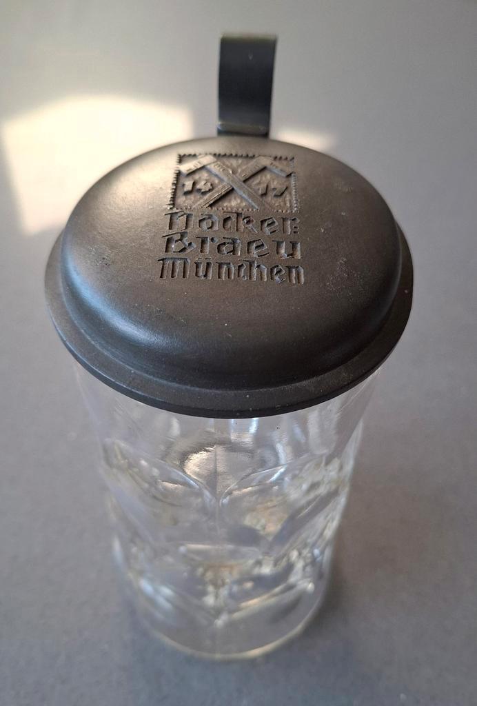 Mooie vooroorlogse glazen bierpul Hacker Bräu München, Verzamelen, Biermerken, Zo goed als nieuw, Pul(len), Overige merken, Ophalen of Verzenden