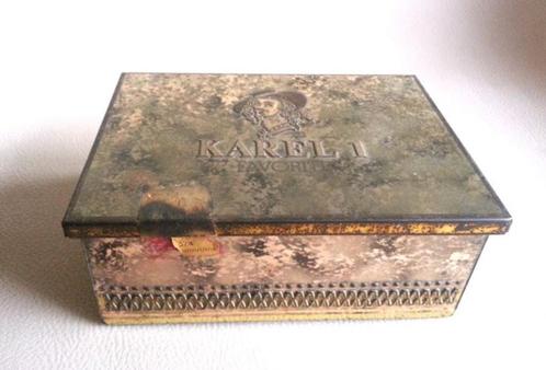 Oud Hollands sigarenblik van Karel 1, Verzamelen, Rookartikelen, Aanstekers en Luciferdoosjes, Gebruikt, Sigarenbandjes, Ophalen of Verzenden