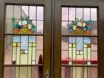 Set Jugendstil glas in lood openslaande deuren en 1 los., Ophalen