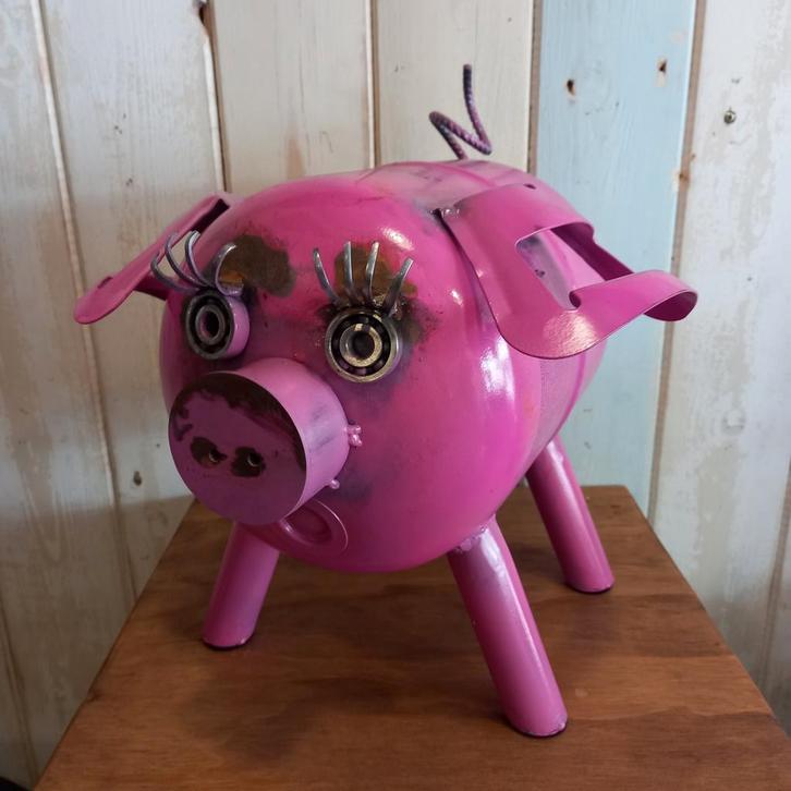 Metalen Varken - upcycling-mancave-duurzaamheid, Huis en Inrichting, Woonaccessoires | Overige, Zo goed als nieuw, Ophalen of Verzenden