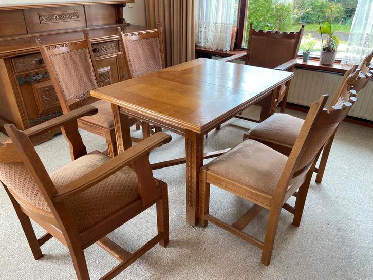 Eethoek antiek vintage, Huis en Inrichting, Complete eetkamers, Gebruikt, 4 tot 6 stoelen, Ophalen