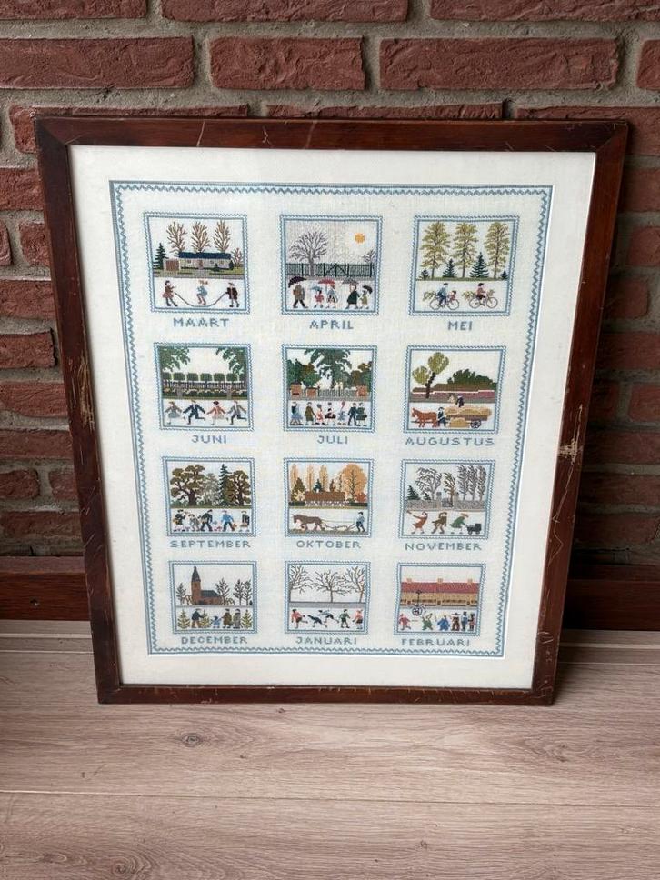 Vintage Borduurwerk - Maanden van het Jaar - Jaren 50, Antiek en Kunst, Kunst | Overige Kunst, Ophalen