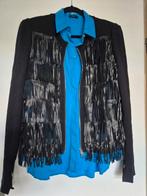 Atos Lombardini franje jasje. Leder., Kleding | Dames, Jasjes, Kostuums en Pakken, Maat 38/40 (M), Zwart, Zo goed als nieuw, Jasje