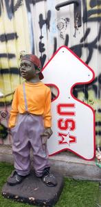 Beeld Black American Retro Pop Art Jongen met Katapult 90 cm, Ophalen of Verzenden, Zo goed als nieuw, Mens