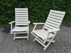 2 EMU beukenhouten witte (licht vergeeld) tuinstoelen, Ophalen, Gebruikt, Hout, Verstelbaar