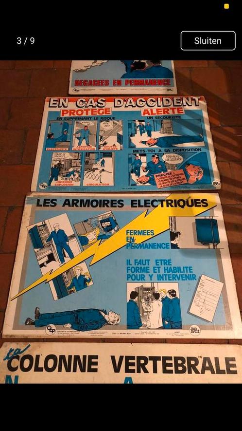 VINTAGE AUTHENTIEKE FRANSE EHBO EN SAFETY PANELEN DECO, Antiek en Kunst, Antiek | Schoolplaten, Overige thema's, Ophalen of Verzenden