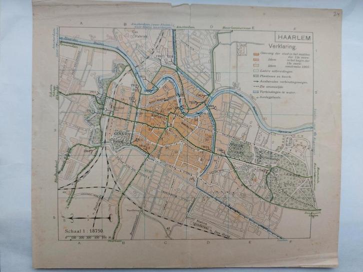 24 / Haarlem plattergrond uitgebracht door ANWB in 1917, Antiek en Kunst, Kunst | Litho's en Zeefdrukken, Ophalen of Verzenden