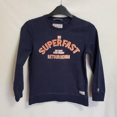Stoere donker blauwe RETOUR sweater mt 9/10- 134/140., Kinderen en Baby's, Kinderkleding | Maat 134, Zo goed als nieuw, Jongen